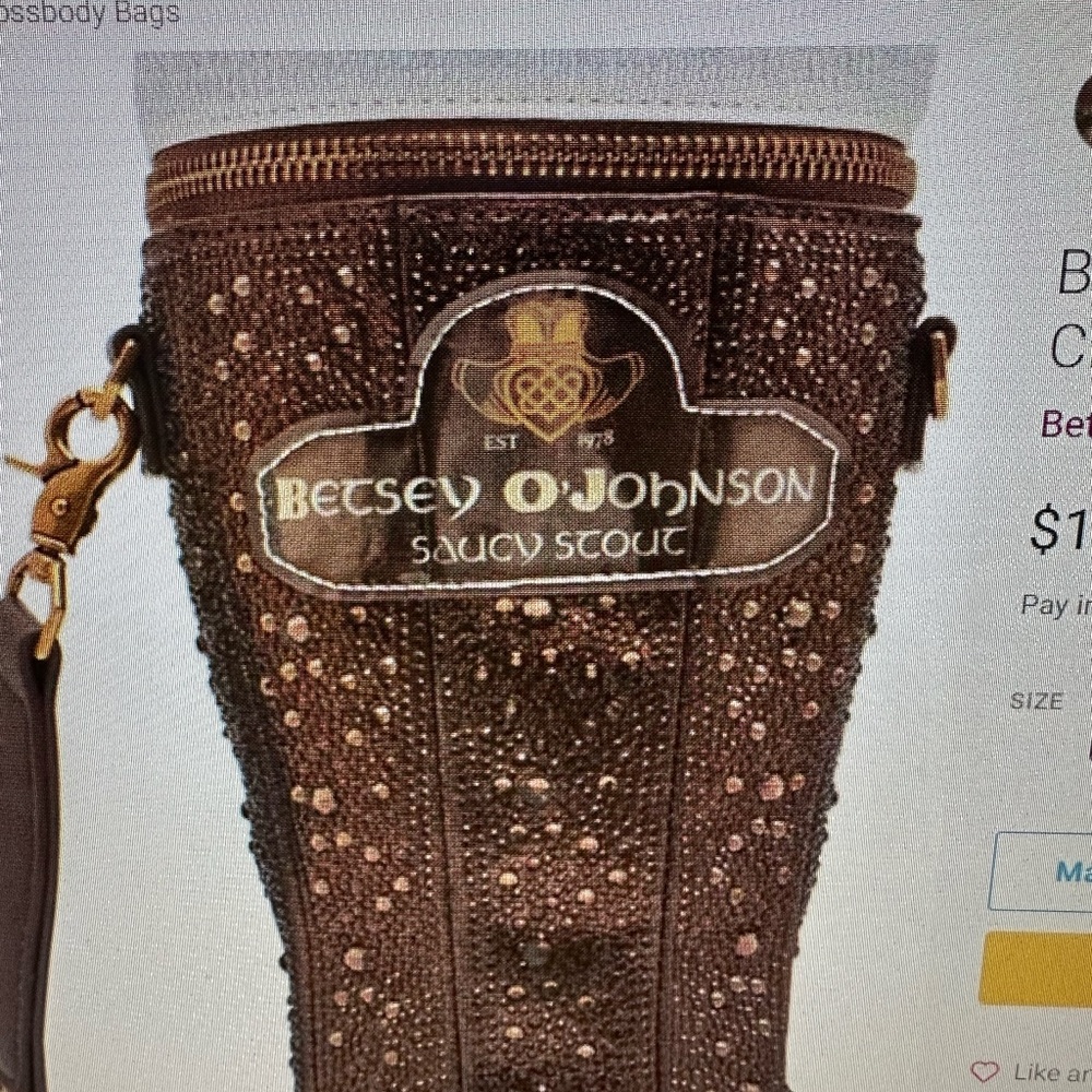 Betsey Johnson Kitsch Glittery Brown Bag Saucy Stout Crossbody Bag NWT